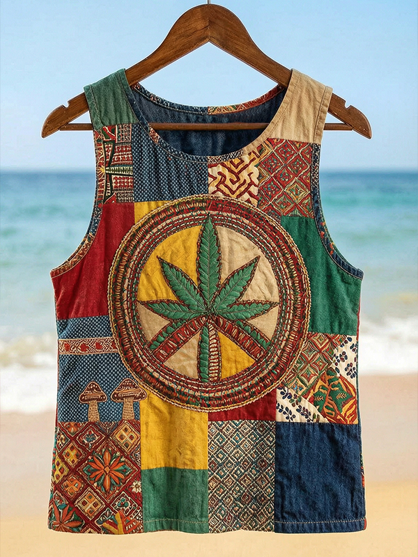 Men's Peaceful Hippie Leaves Art Print Tank Top