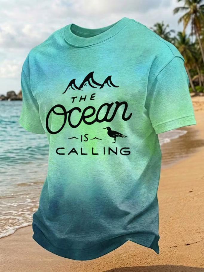 Men's The Ocean is Calling Art Print Casual T-Shirt