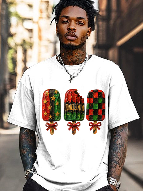 Men's Colorblock Ice Lollipop Juneteenth Print Cotton Casual T-Shirt