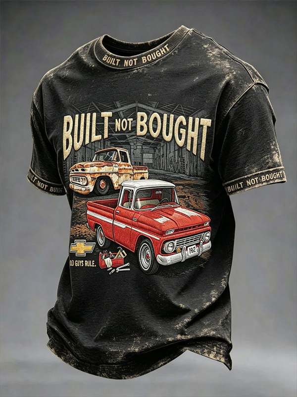 Men's Vintage Built Not Bought Classic Truck Print T-Shirt