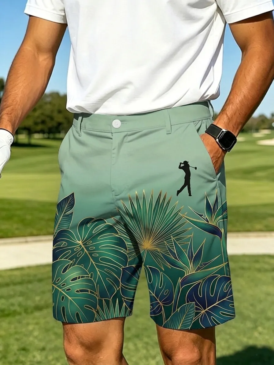Men's Gradient Tropical Leaf Golf Print Casual Shorts