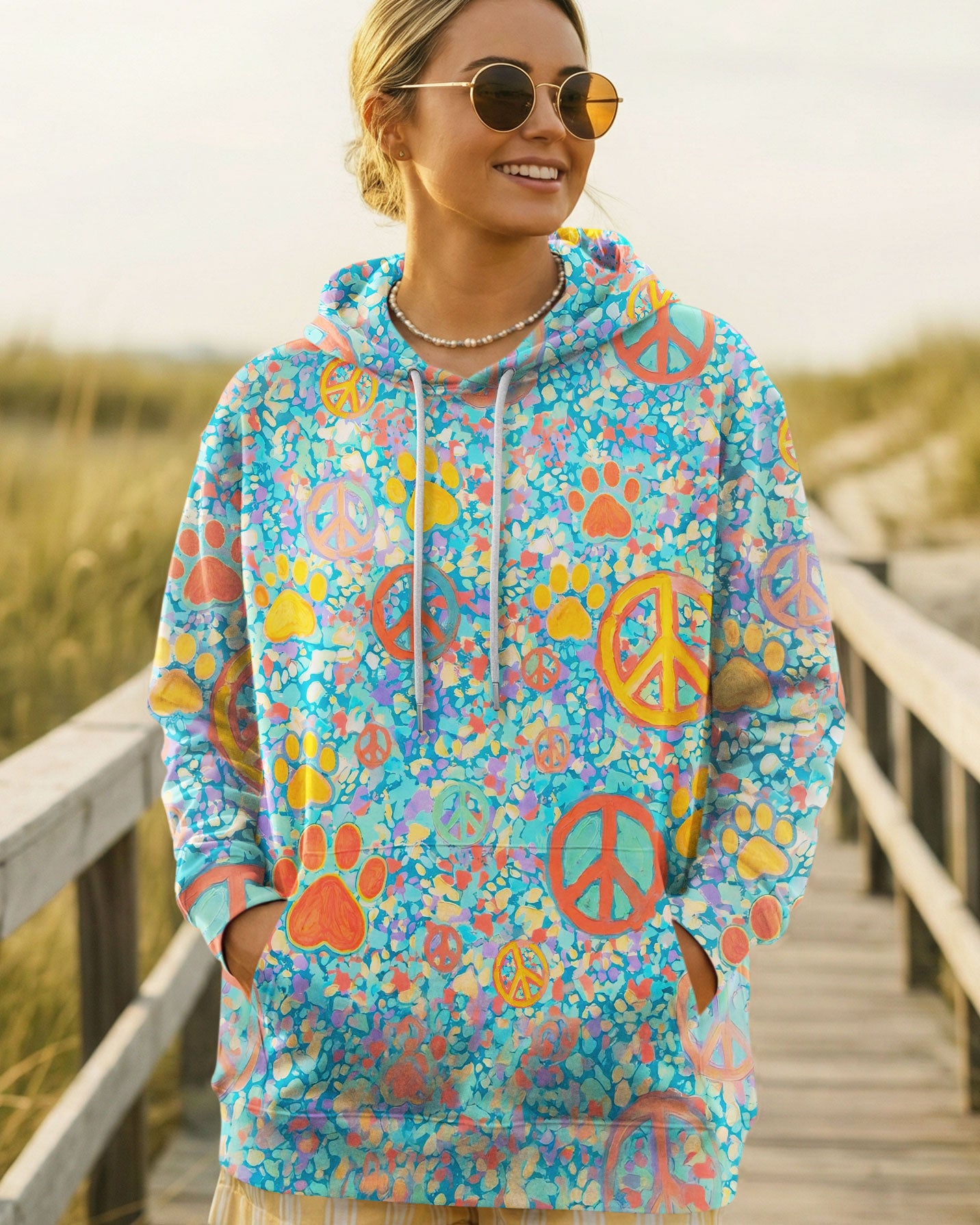 PEACE PAW PRINT PASTEL PATTERN ALL OVER PRINT - TLNO1203262