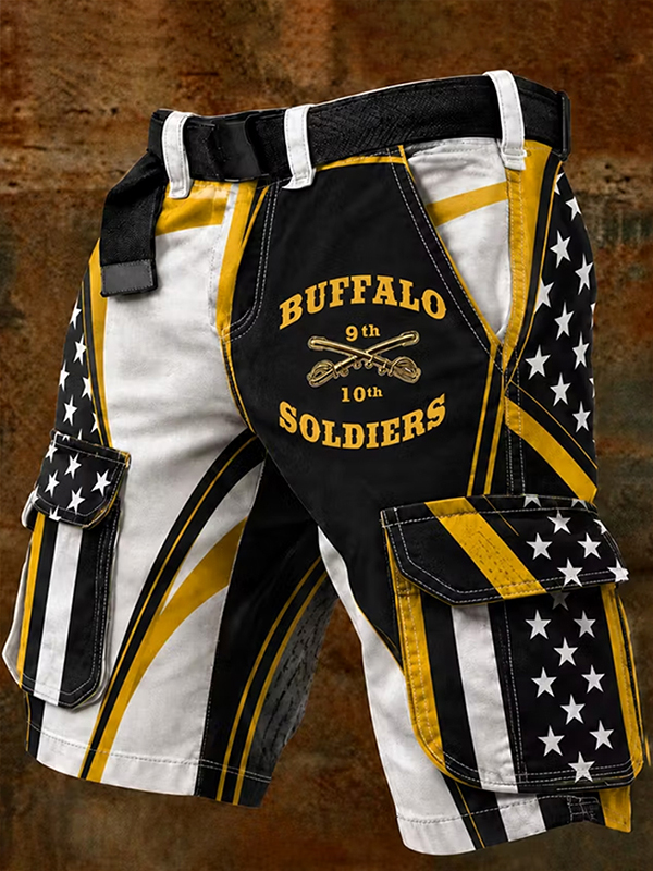 Men's Buffalo Soldiers Stars Stripes Print Cargo Shorts