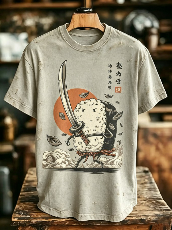 Men's Retro Sushi Samurai Japanese Print T-Shirt