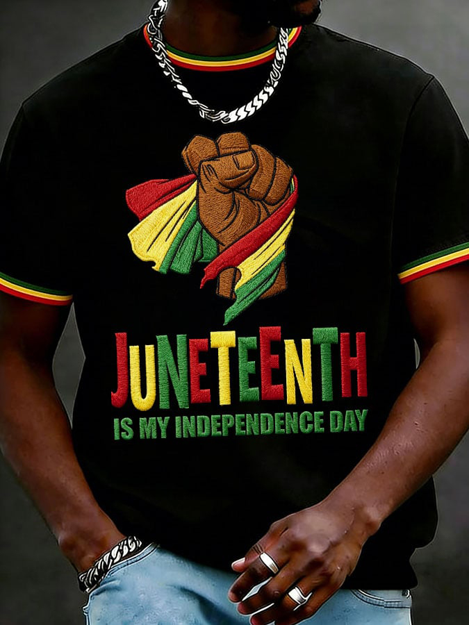 Men's Juneteenth Is My Independence Day Black Fist Print Casual T-Shirt
