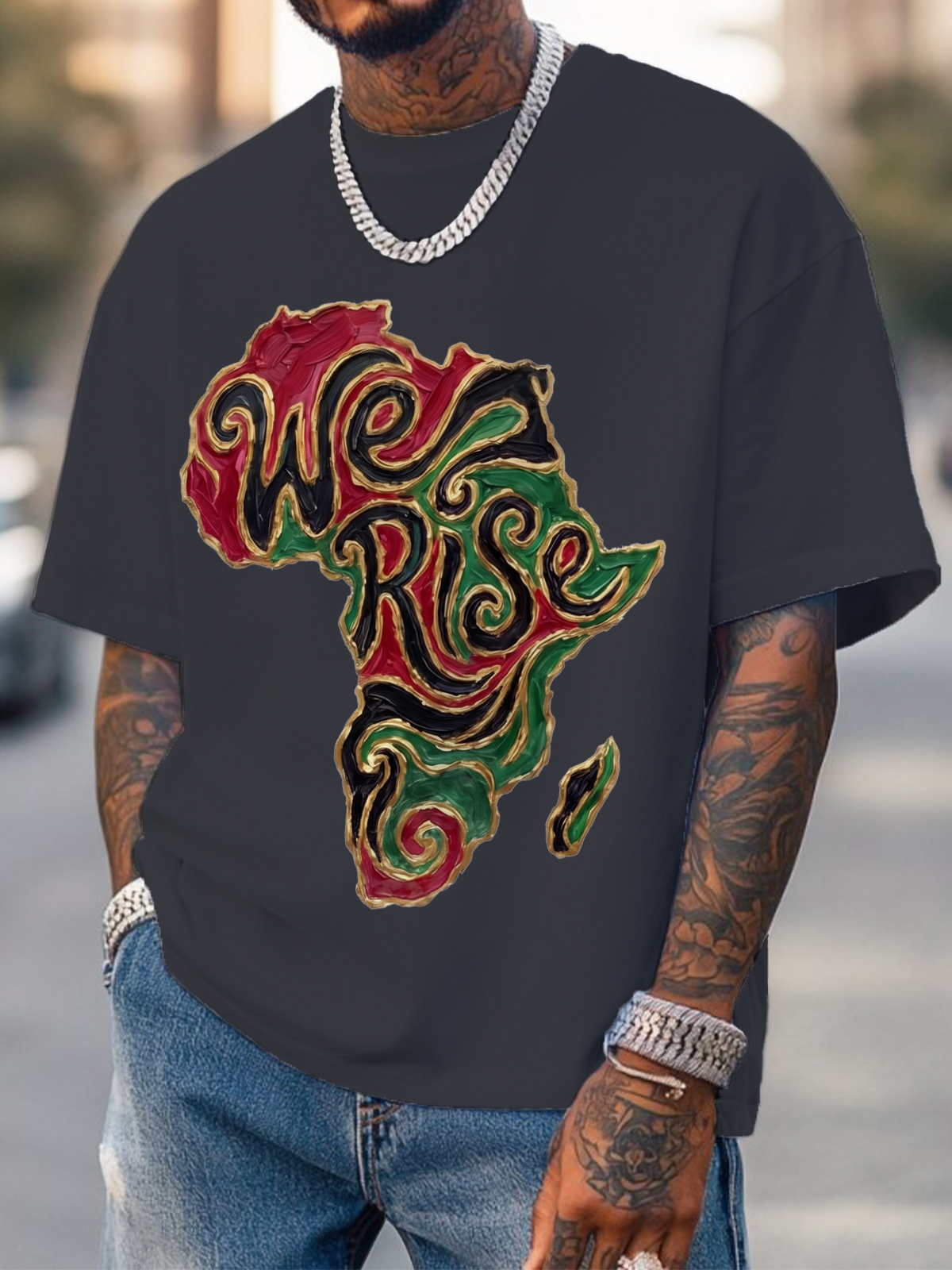 Men's We Rise Map Art Print Cotton Casual T-Shirt
