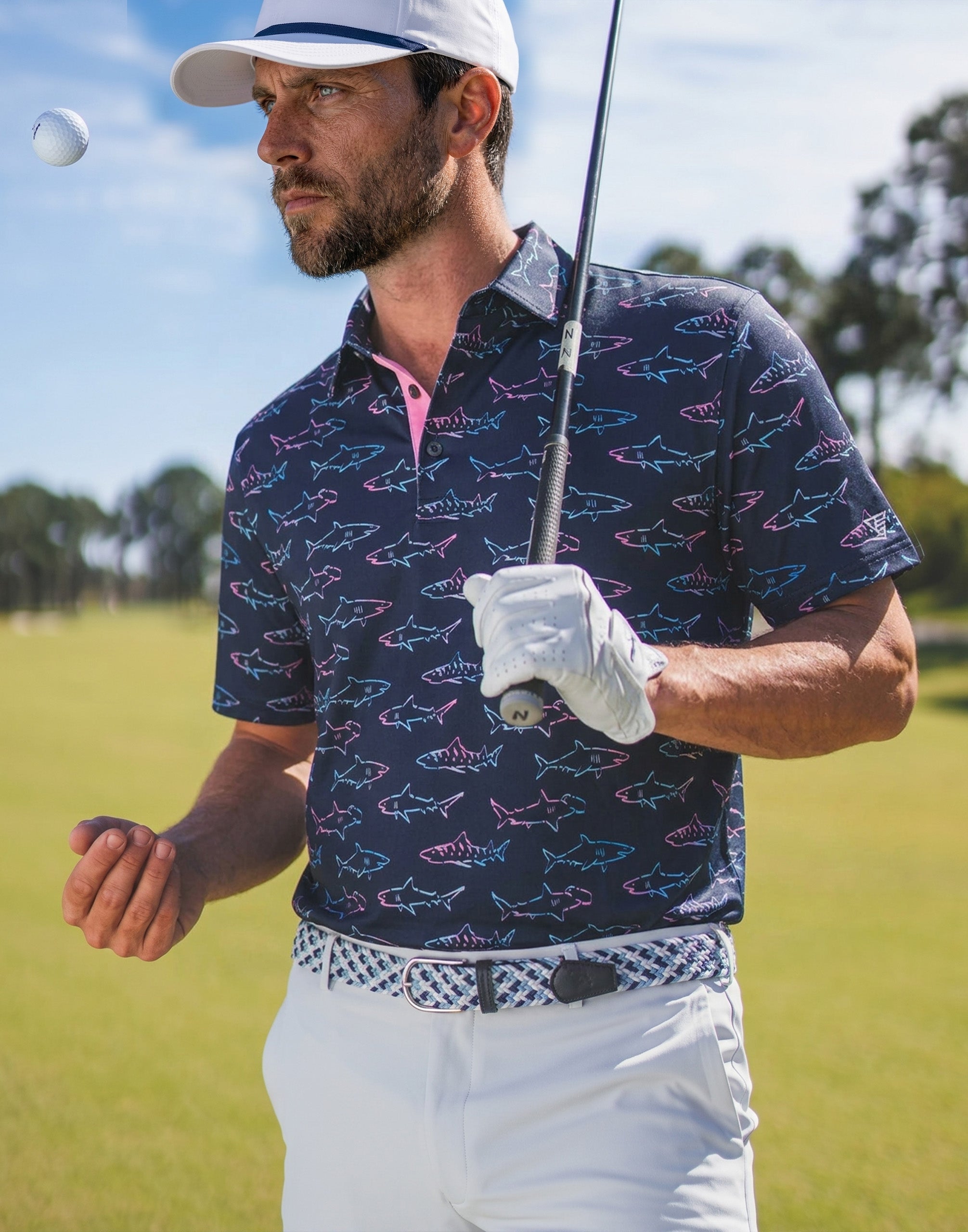 Swing in Style: 4-Way Stretch Performance Printed Golf Polo