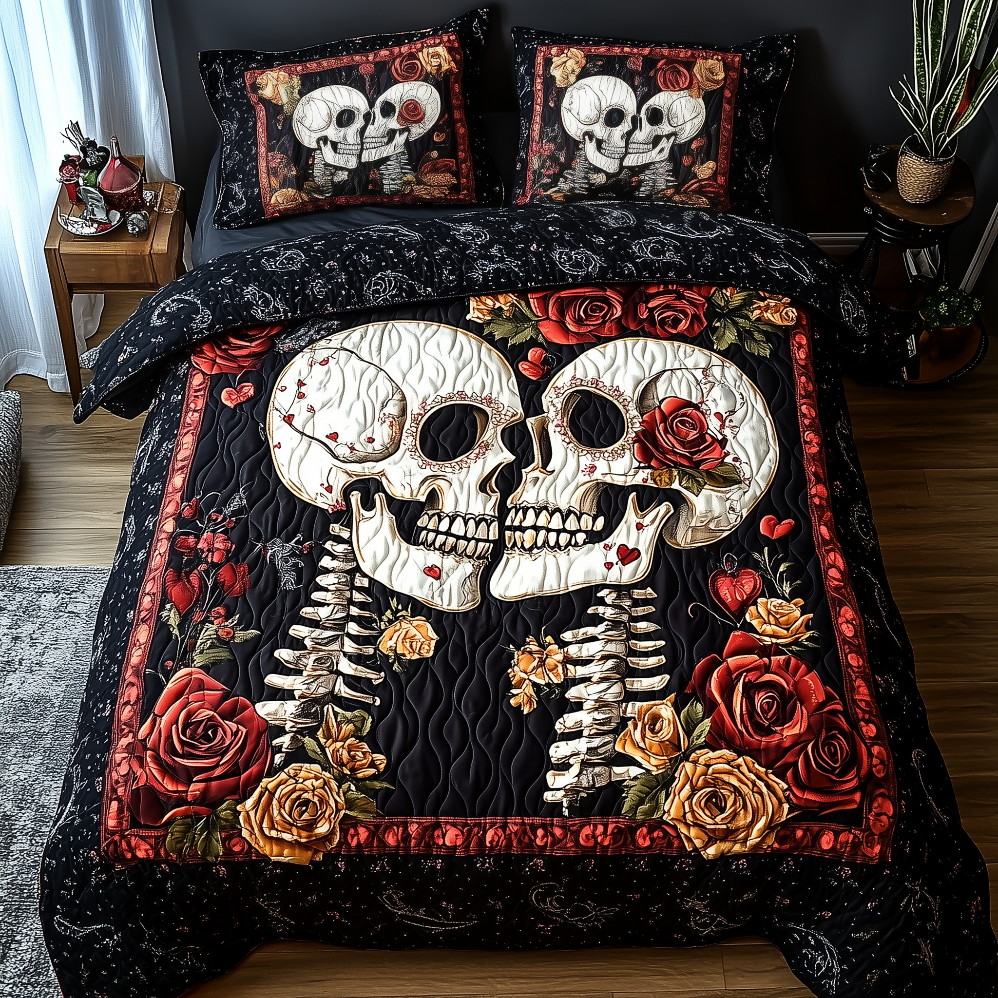 Skull Couple 3-Piece Quilted Bedding Set GFTONL1128