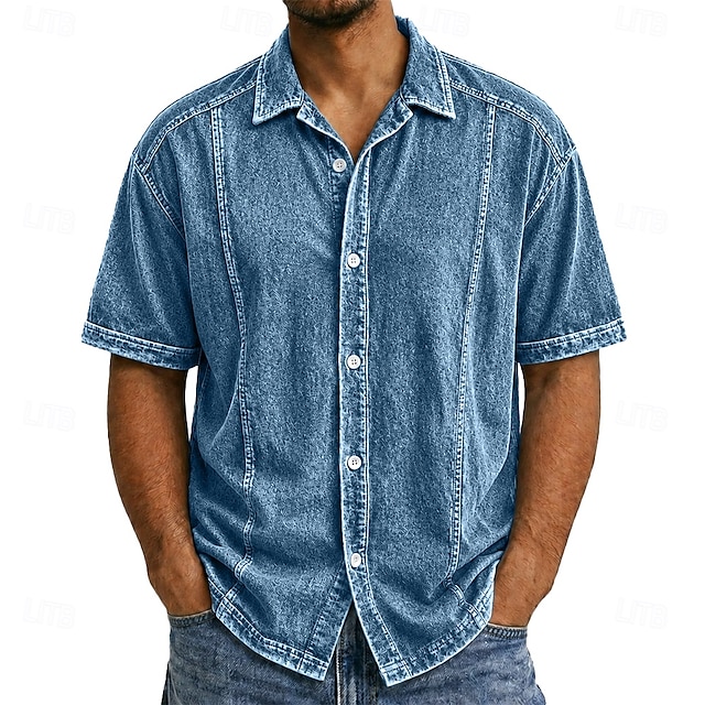 Men's USA Flag Short Sleeve Shirt - Patriotic Military Green 4th of July Celebrant - Light Blue M