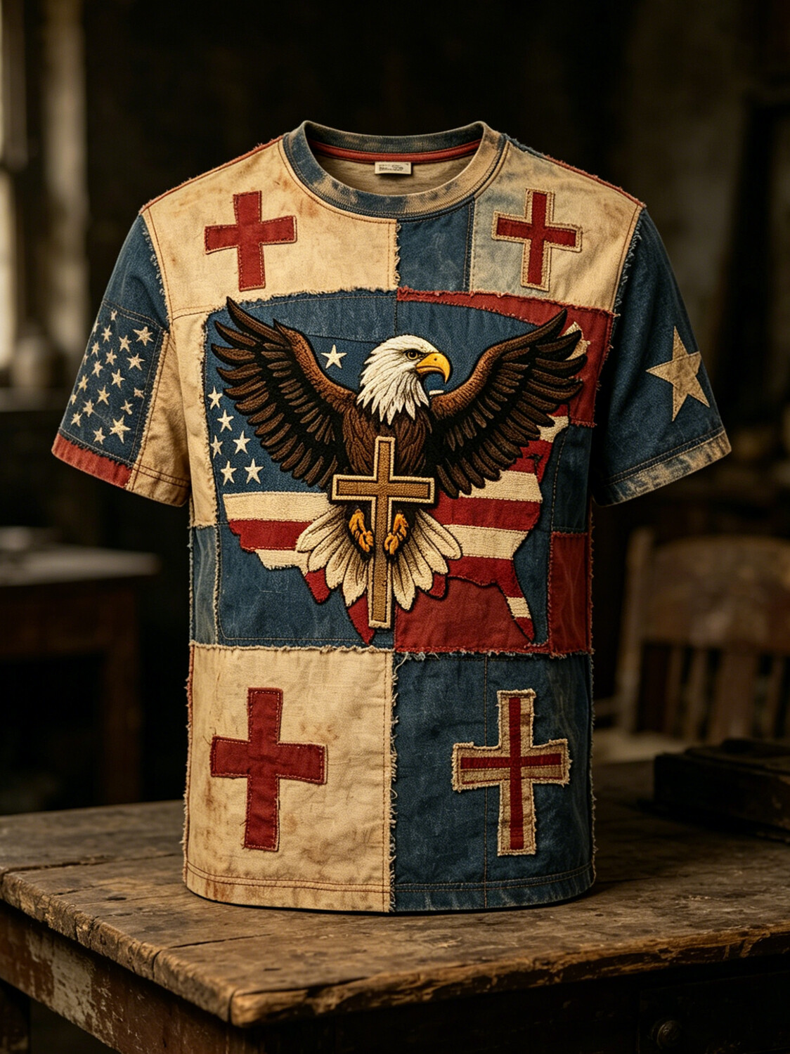 Men's Independence Day Eagles Faith Print Casual T-Shirt