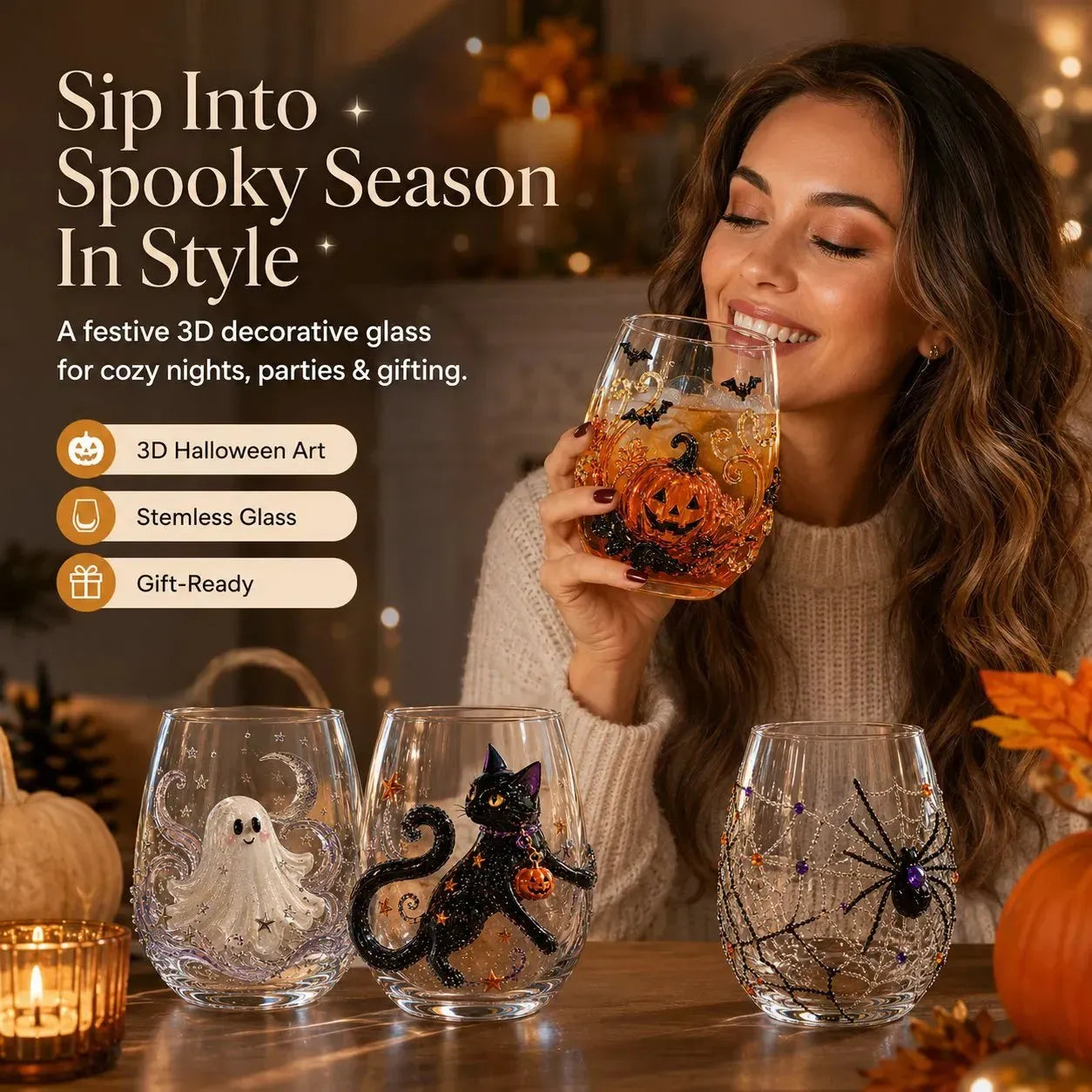 🔥 LAST DAY-60% OFF | 🎃 8-Piece 3D Sculpted Halloween Glass Set - Perfect for parties and cozy autumn bars
