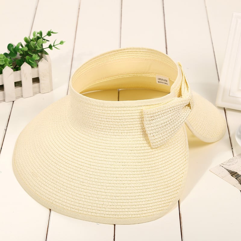 🔥LAST DAY 49% OFF - Women's 2024 Summer Solid Color Bow Design Wide Brim Straw Hat