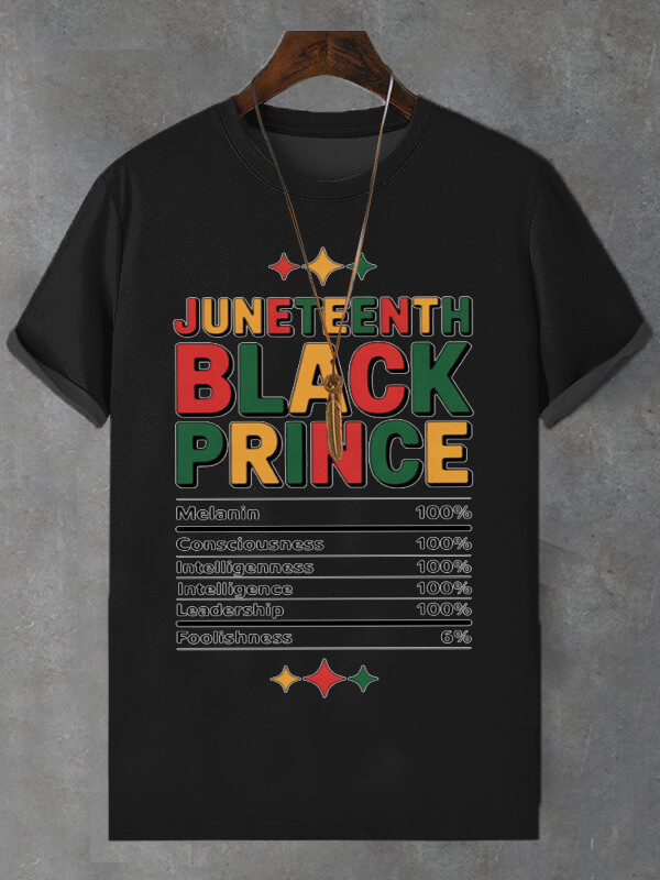 Men's Juneteenth Black Prince Print Cotton Casual T-Shirt