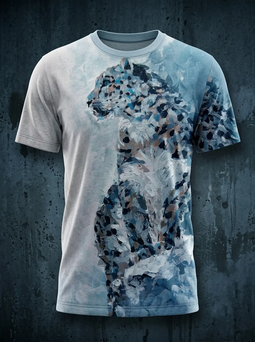 Men's Oil Painting Textured Leopard Print Casual T-Shirt