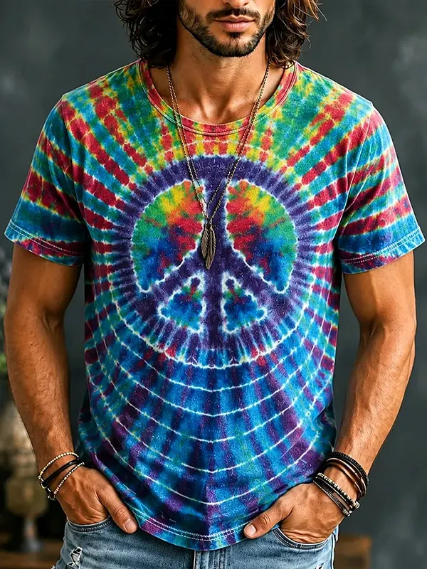 Men's Peace Symbol Tie Dye Art Print T-Shirt