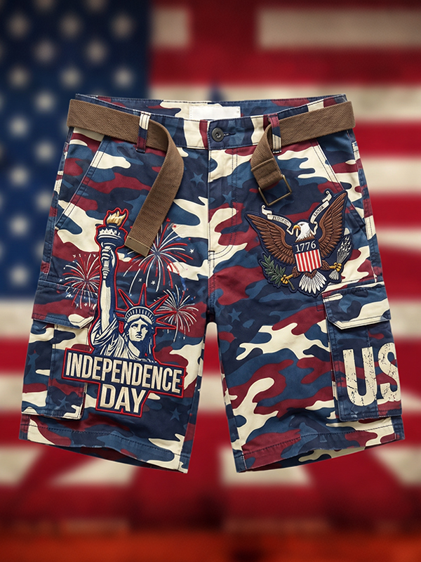 Men's Independence Day Freedom U.S. Camo Print Cargo Shorts
