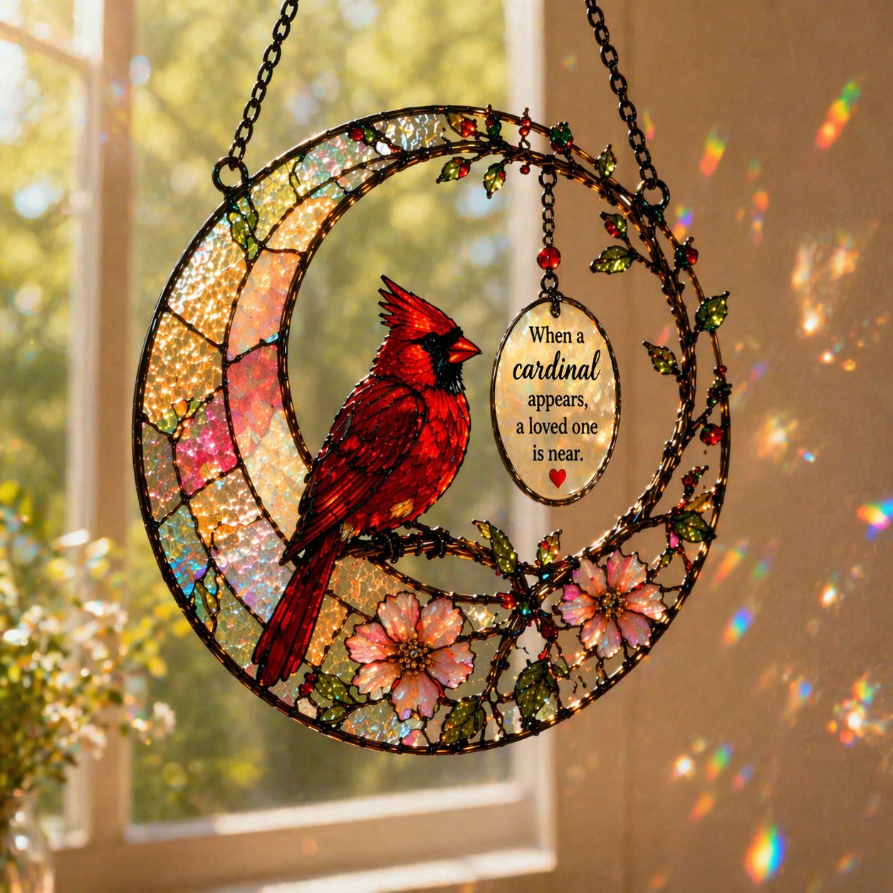 ❤️Handcrafted Cardinal Memorial Sun Catcher – A Gentle Tribute to Loved Ones