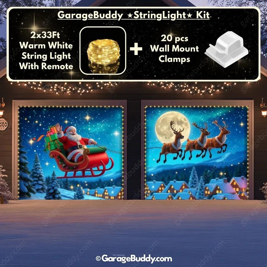 Garage Buddy | Santa's Flight (Glow) | Christmas Garage Door Cover