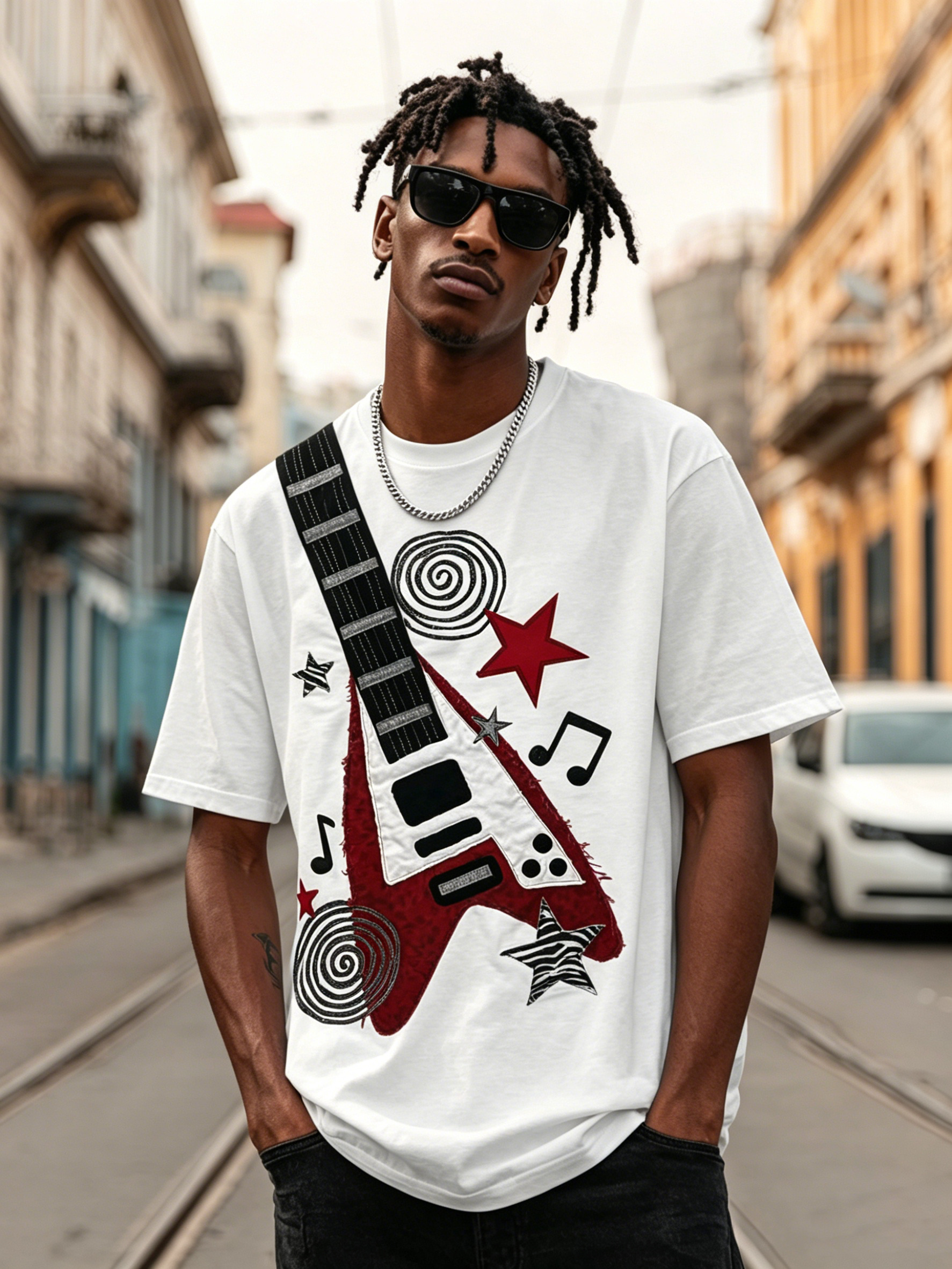 Men's Guitar Stars Music Art Print Casual T-Shirt