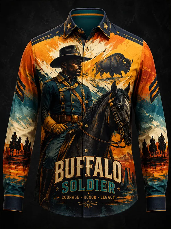 Men's Buffalo Soldier Art Print Long Sleeve Shirt