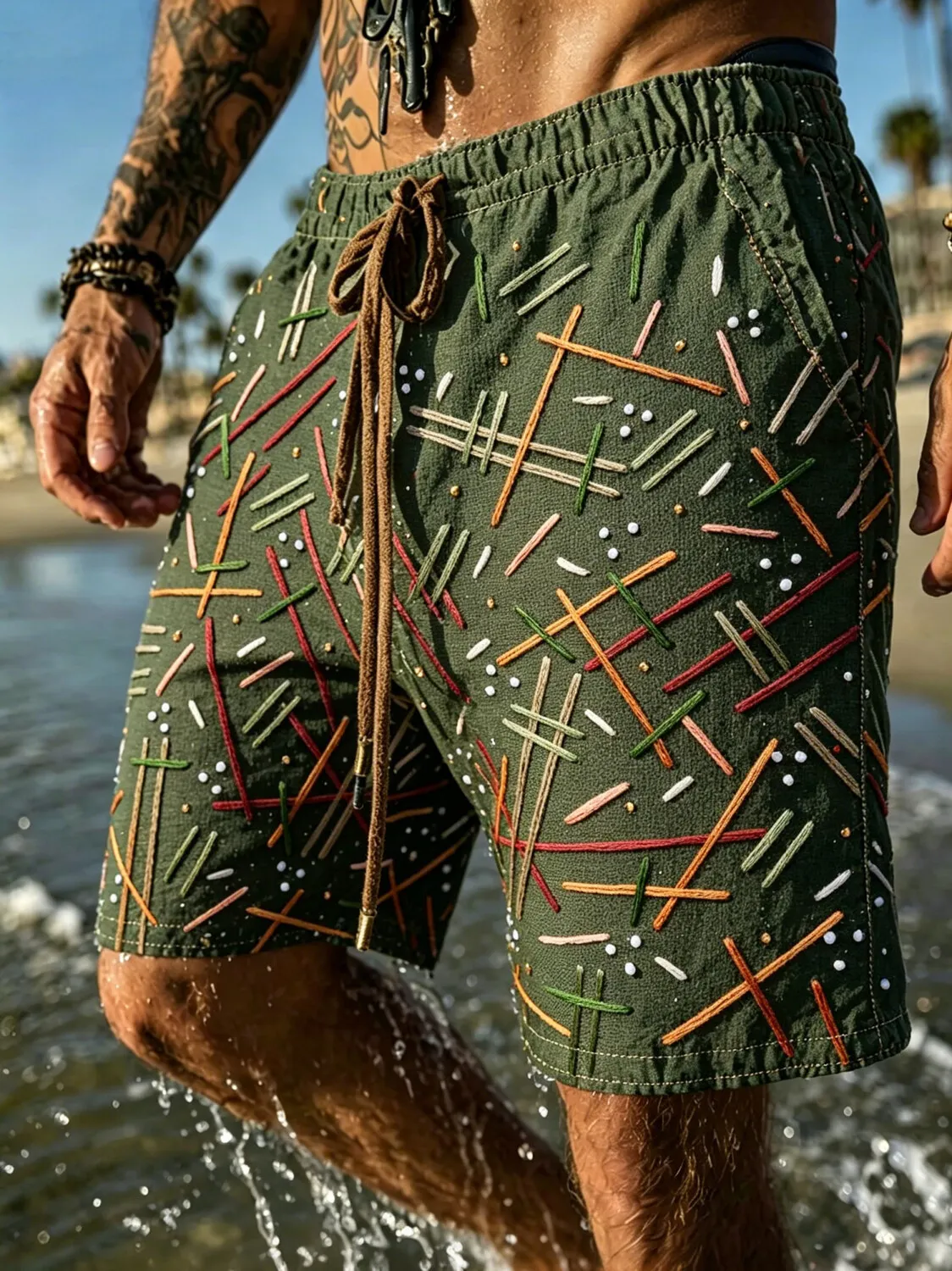Men's Minimalism Lines Art Print Casual Shorts