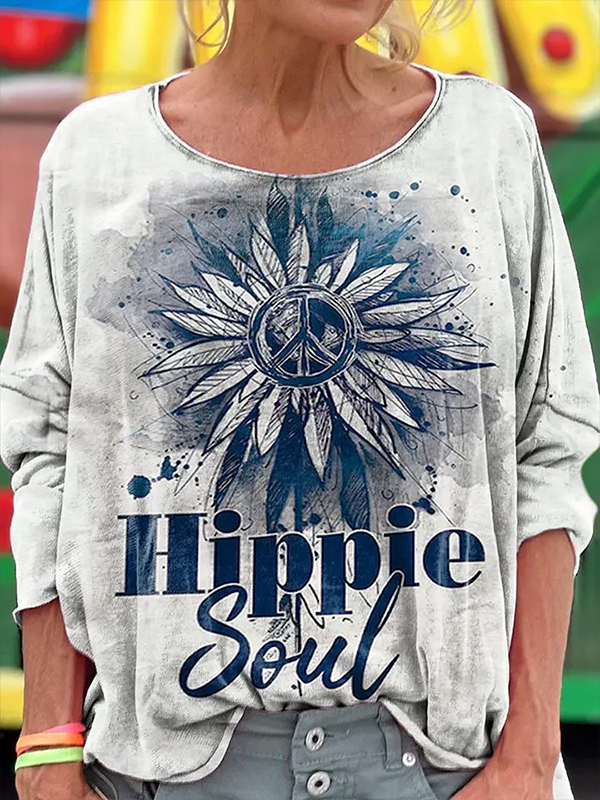 Women's Hippie Soul Peace Sunflower Art Print Casual Sweatshirt