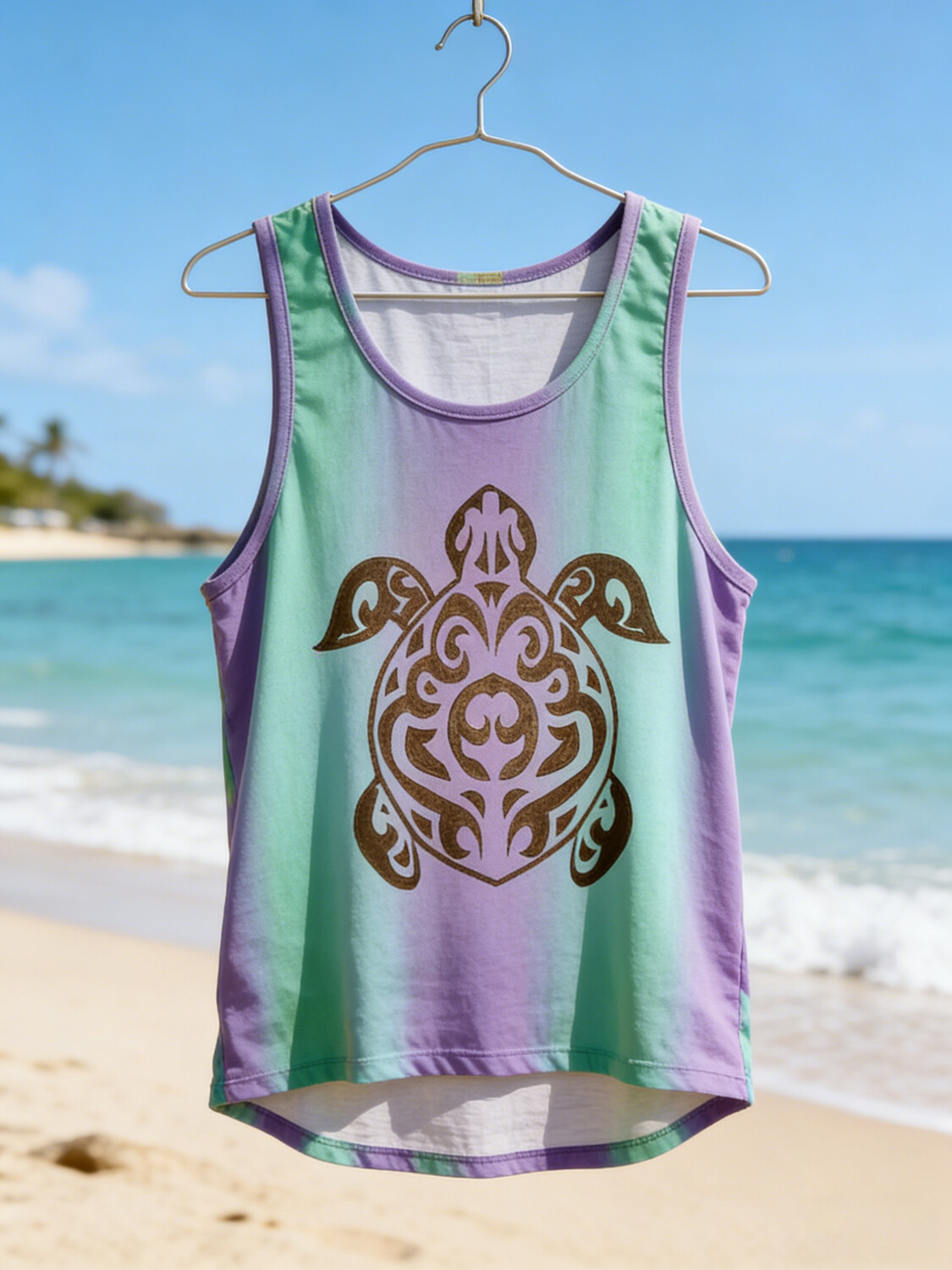Men's Gradient Tribal Sea Turtle Print Tank Top