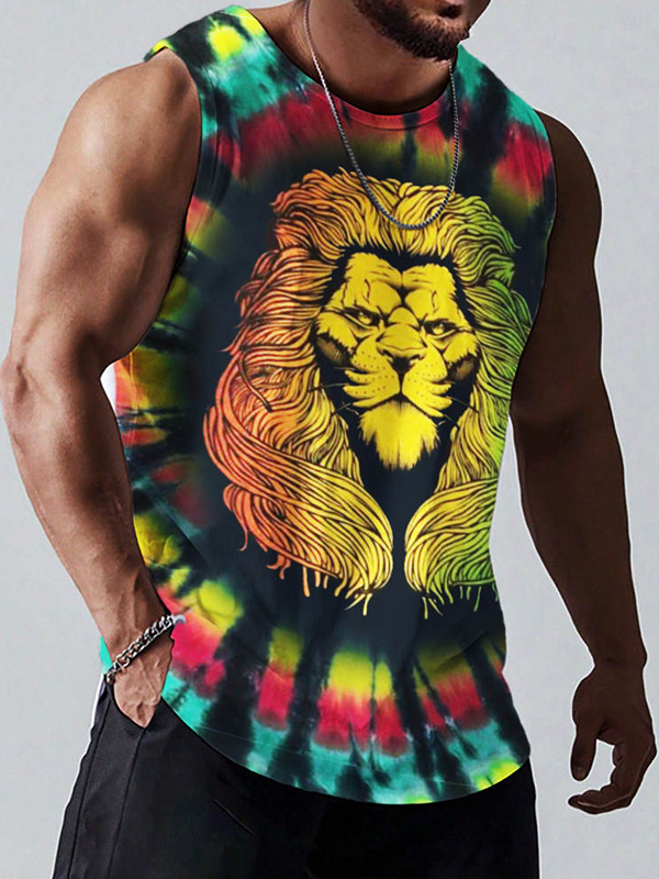 Men's Reggae Lion Tie-Dye Art Print Tank Top