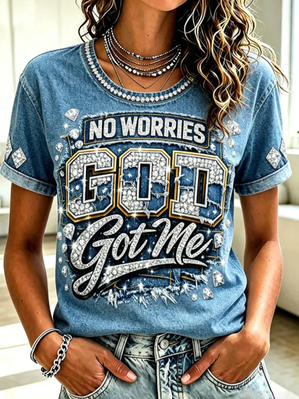 Women's No Worries God Got Me Print Casual T-Shirt