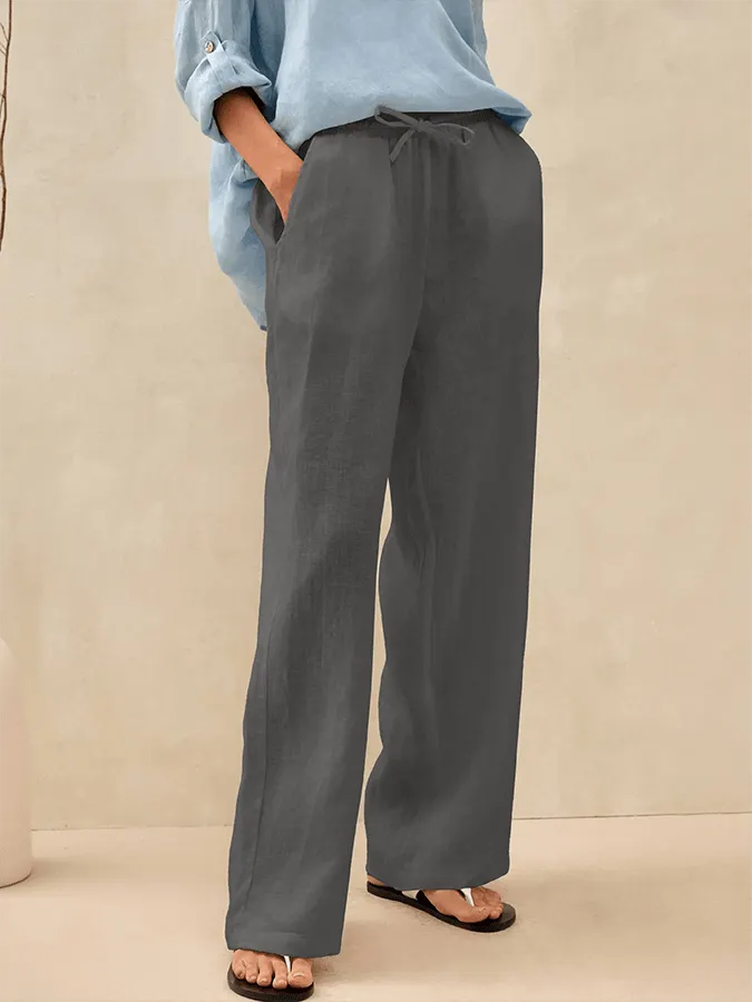 Women's Solid Color Pocket Patchwork Elastic Waist Casual Pants