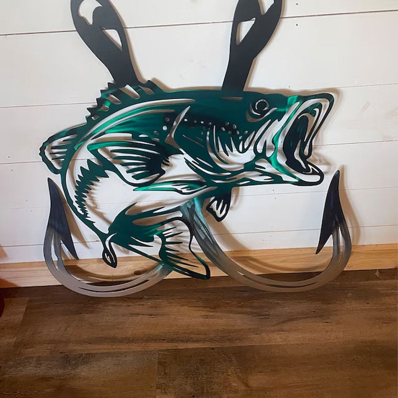 Metal Bass Fish with Hooks Plasma Cut Sign Art Fishing Art Gone Fishing(🔥LAST DAY 49% OFF)