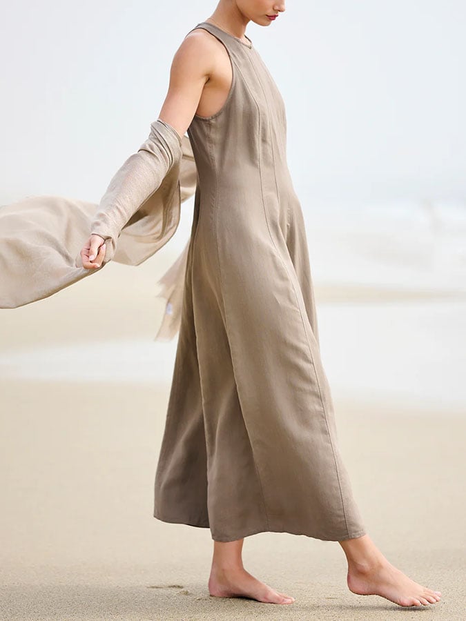 Women's Casual Solid Color Round Neck Sleeveless Dress