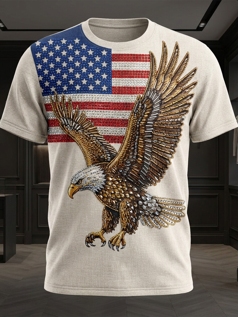 Men's American Flag And Eagle Art Print Casual T-Shirt