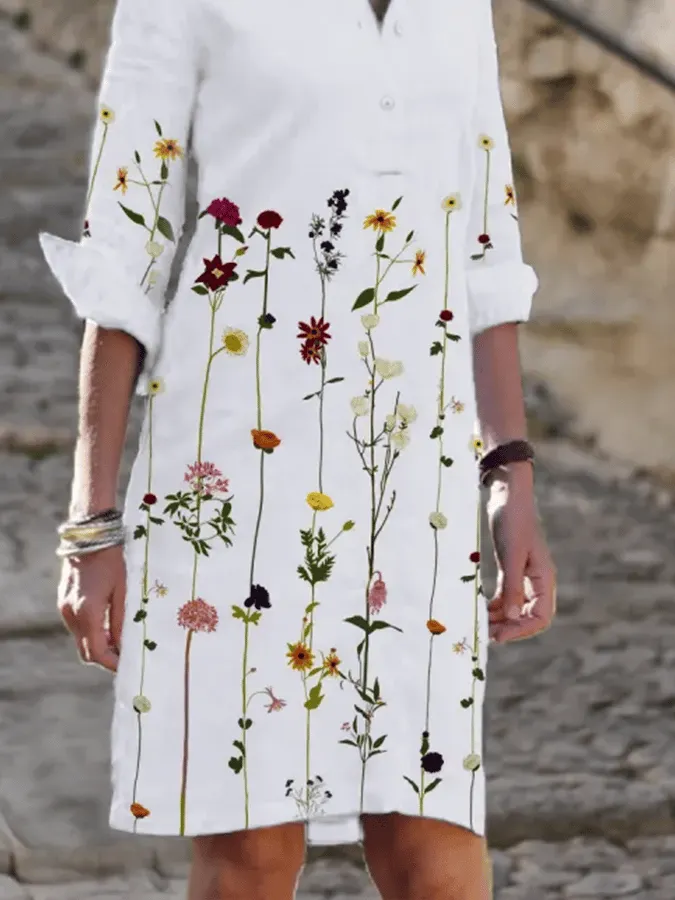 Women's Mid-Sleeve Floral Print Dress