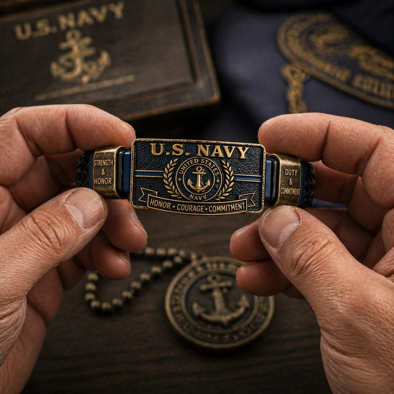 🚢U.S. NAVY “Honor • Courage • Commitment” Bracelet