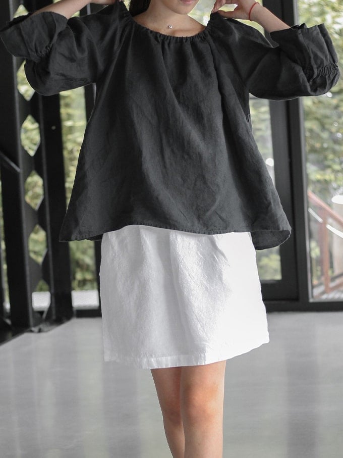 Women's Loose Elastic Neck Lantern Sleeve Two-Wear Top