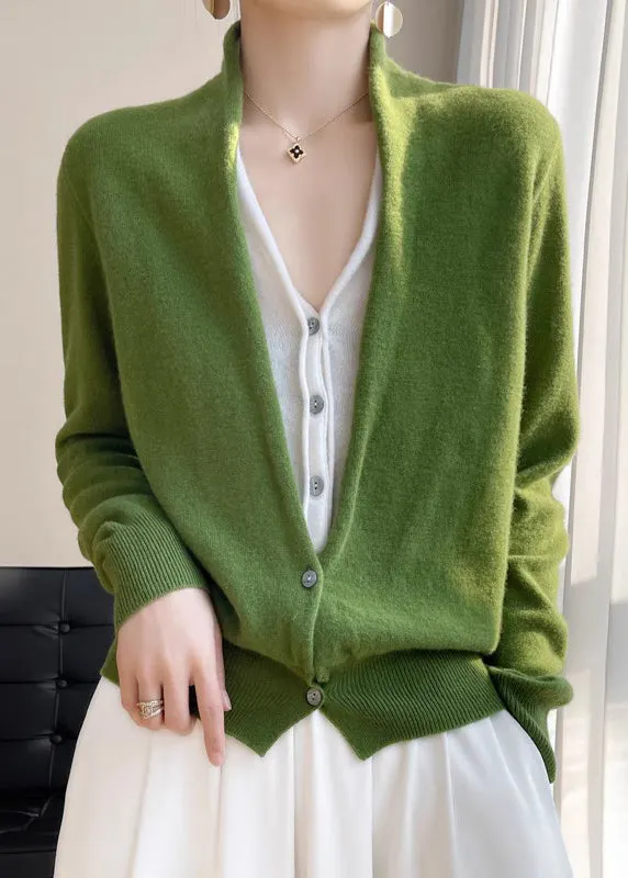 Women Orange V Neck Button Patchwork Wool Knit Top Fall