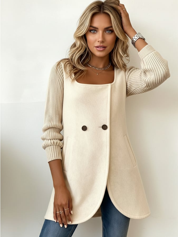 Women'S Casual Square Collar Long Sleeve Splicing Coat