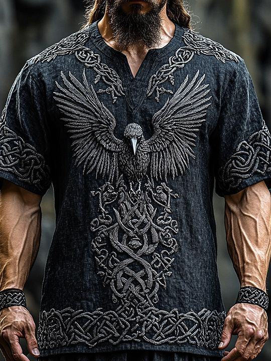 Men's Viking Eagle Ethnic Patterns Print V Neck T-Shirt