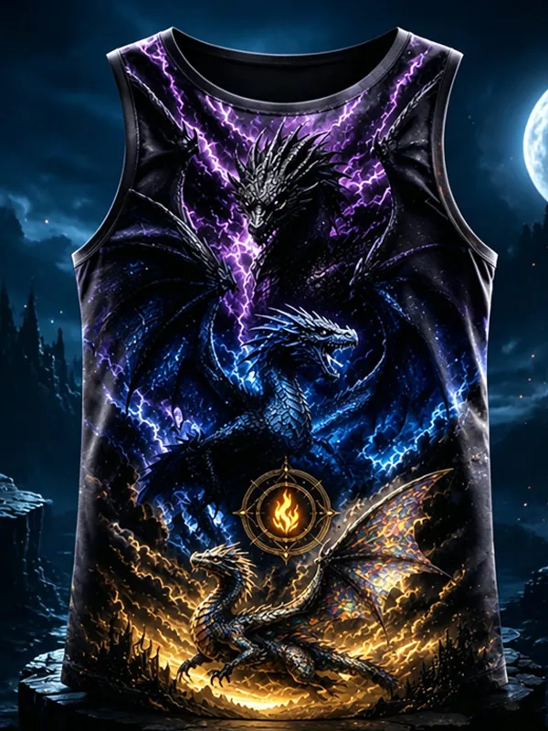 Men's Lightning Dragon Fire Mountain Art Print Tank Top