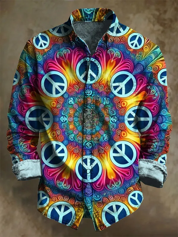 Men's Retro Fun Hippie Art Print Long Sleeve Shirt