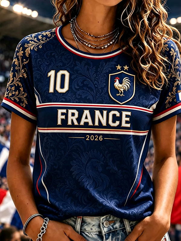 Women's 2026 France Football The Gallic Rooster Art Print Casual T-Shirt