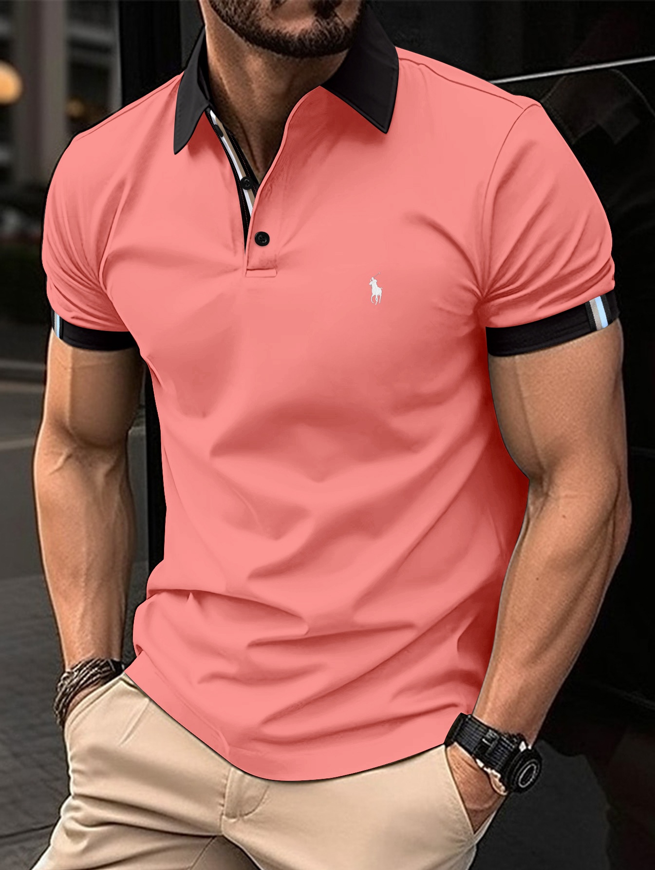 Visenoya 2024 Men's Solid Color Lapel Casual Polo Shirt