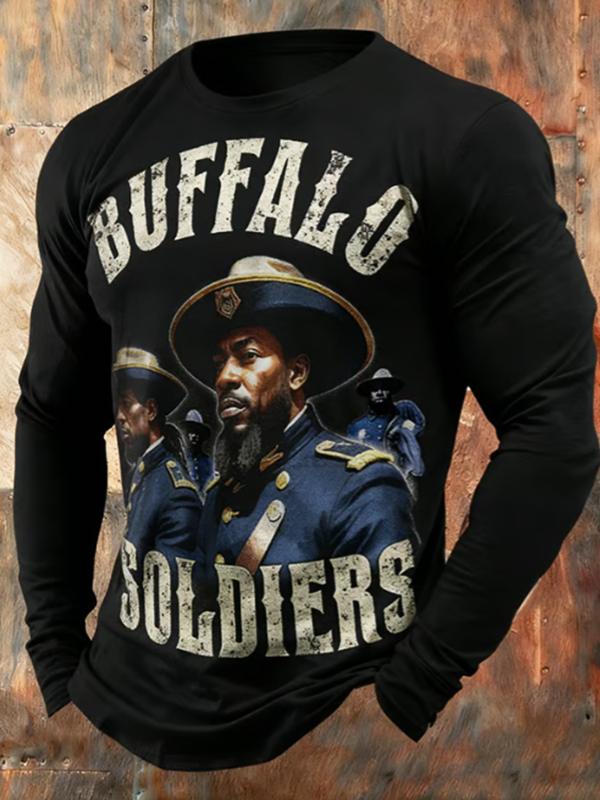 Men's Buffalo Soldiers Western Style Print Long Sleeve T-Shirt
