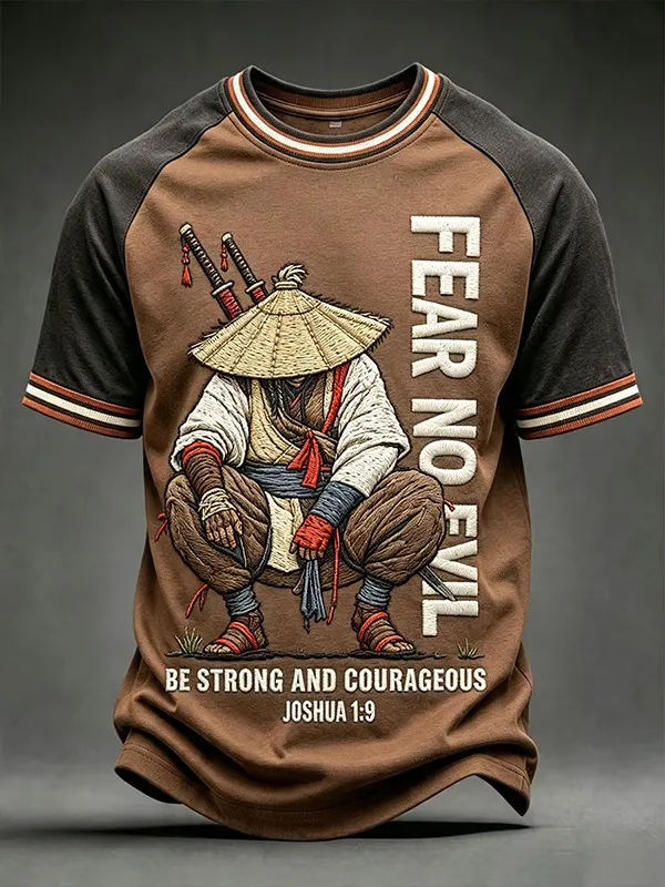 Men's Be Strong And Courageous Warrior Print T-Shirt