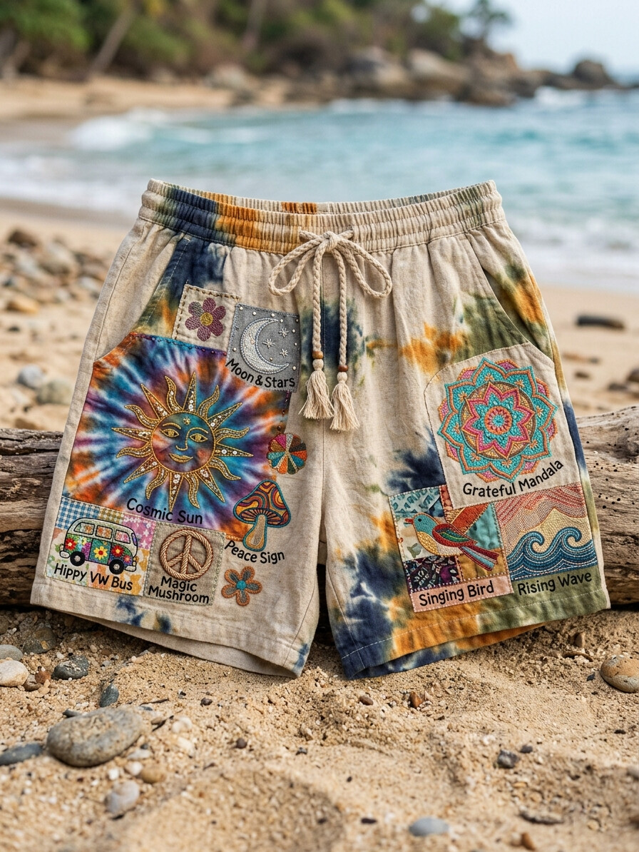 Men's Tie-Dye Art Hawaiian Style Print Casual Shorts