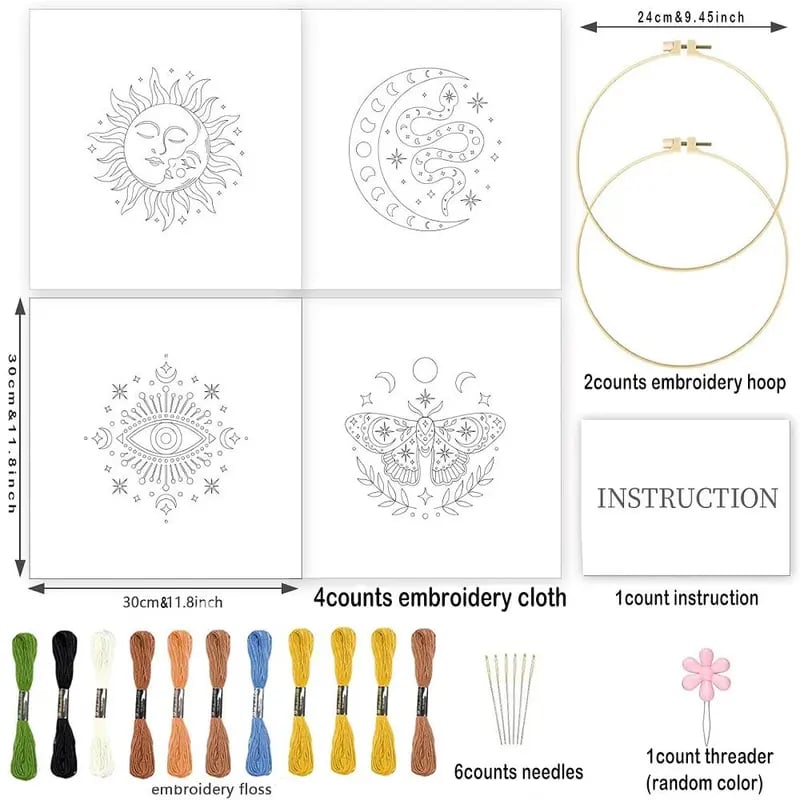 ❤️Beginner Friendly🧶🪡 4 Piece Tarot Astrology Embroidery Starter Kit Includes Instructions🔮