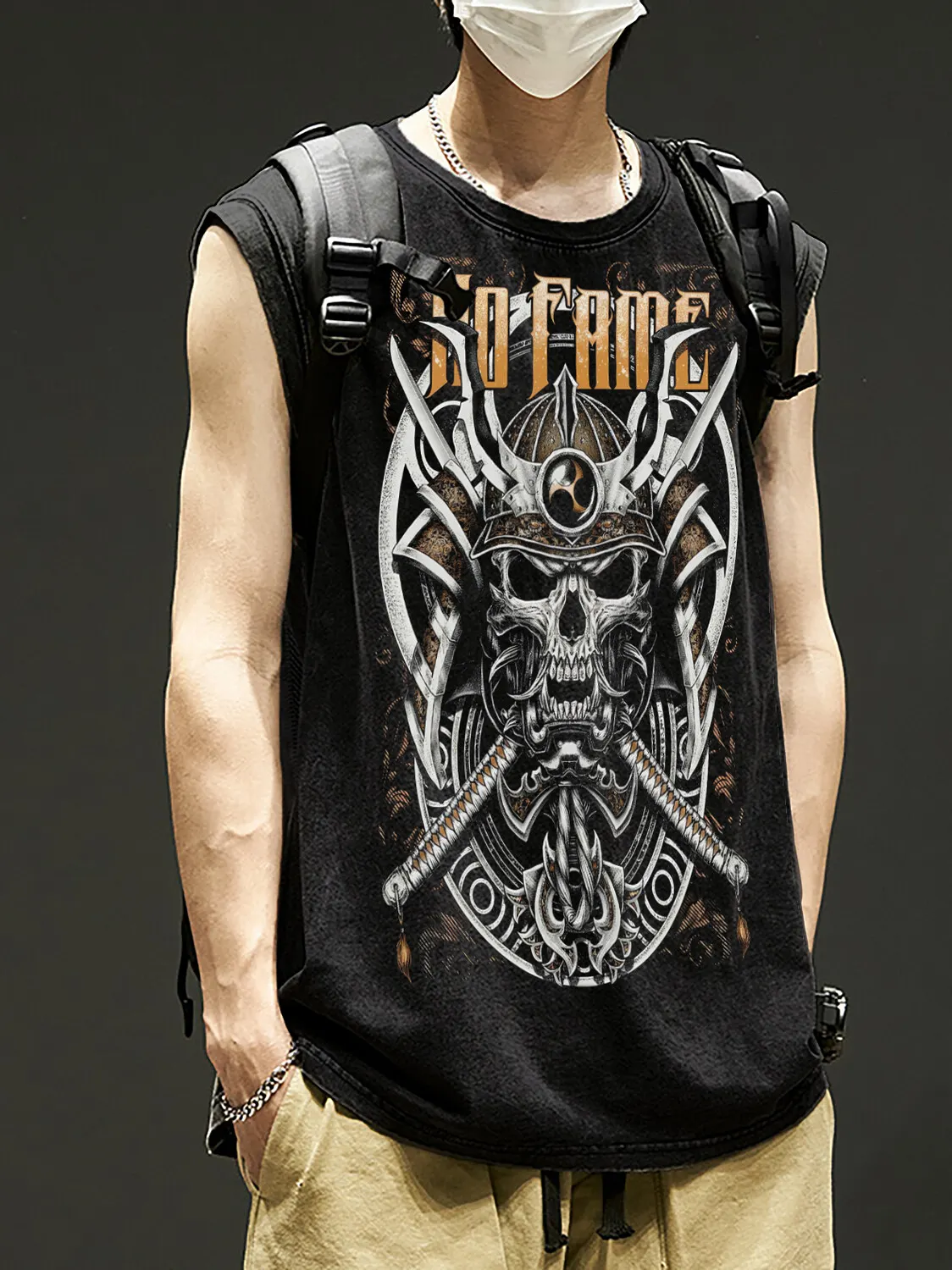 Men's Dark Skeleton Viking Art Print Tank Top