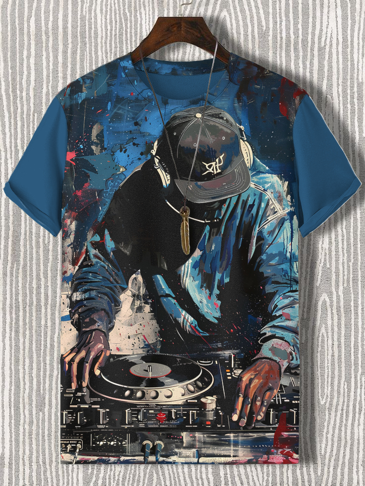 Men's Black Man DJ Art Print T-Shirt