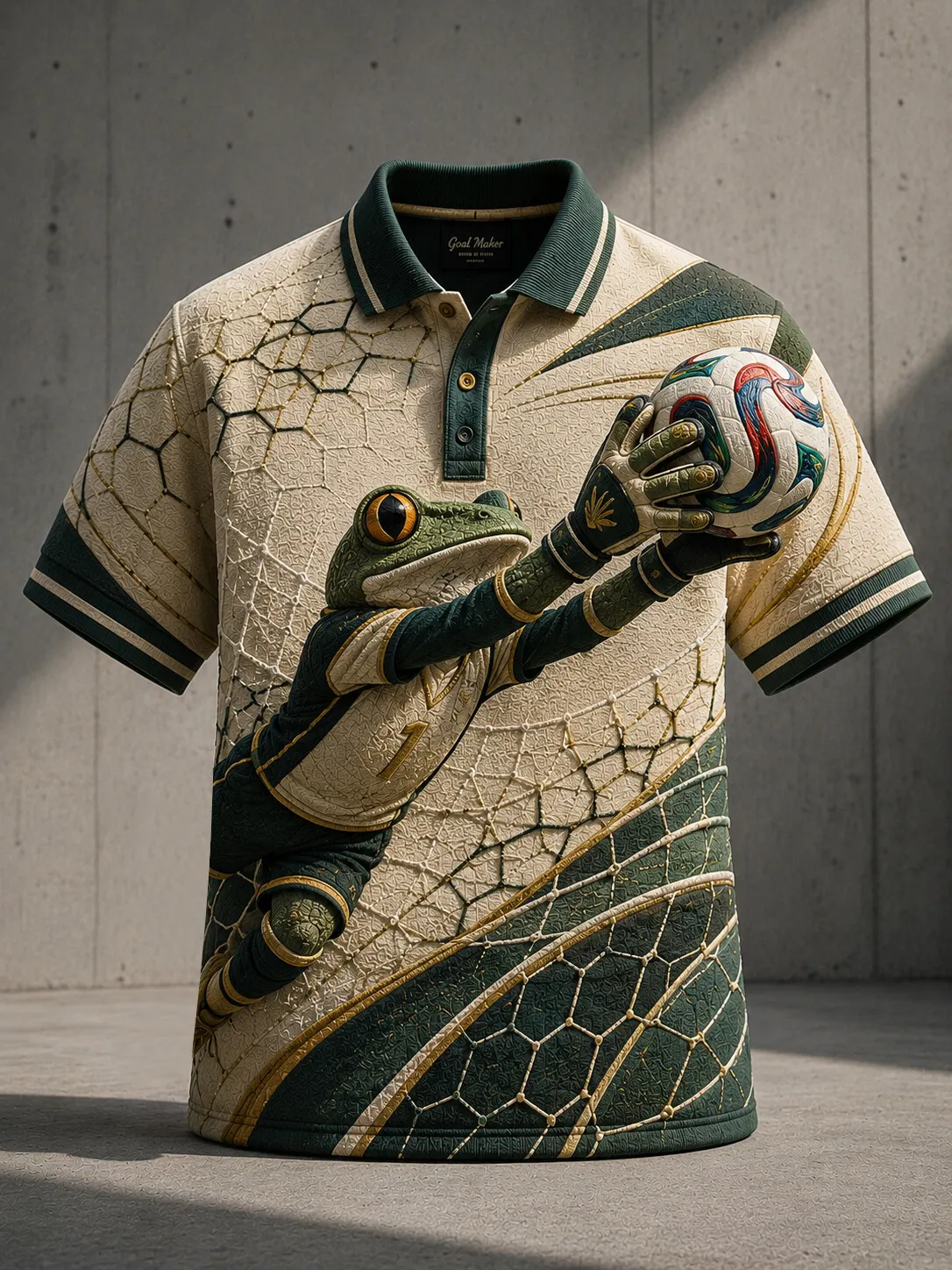 Men's Frog Goalkeeper Soccer Net Pattern Print Polo Shirt